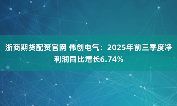 浙商期货配资官网 伟创电气：2025年前三季度净利润同比增长6.74%