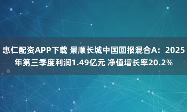 惠仁配资APP下载 景顺长城中国回报混合A：2025年第三季度利润1.49亿元 净值增长率20.2%