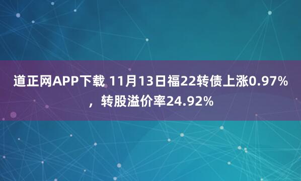 道正网APP下载 11月13日福22转债上涨0.97%,转股溢价率24.92%